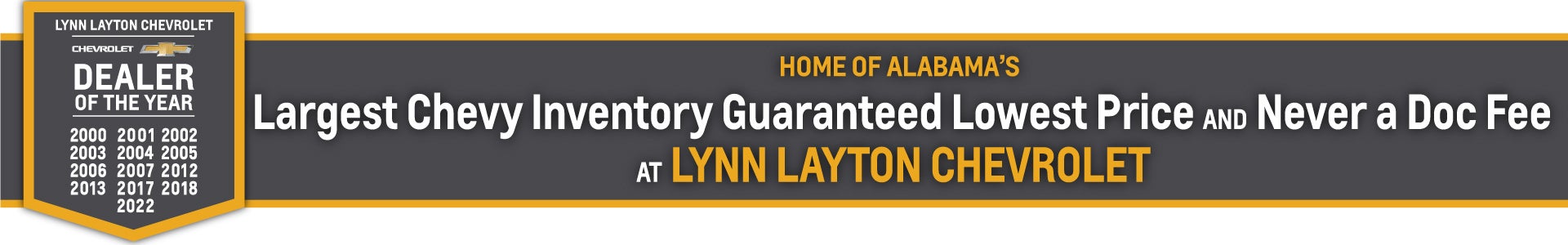Lynn Layton Chevrolet Dealer of the Year Banner